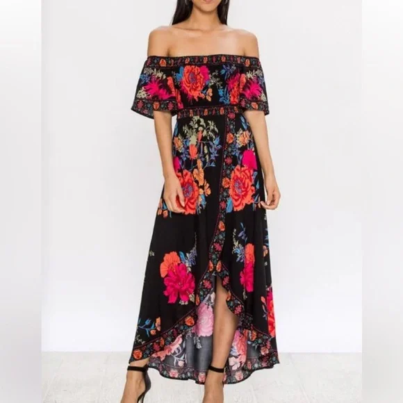 Jealous Tomato Black Floral High Low Dress - Picture 1 of 8